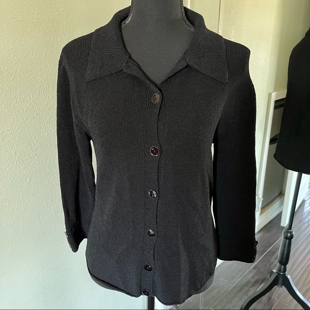 Elyse Walker Ball Of Cotton Black Button Down Collared Cardigan Shirt